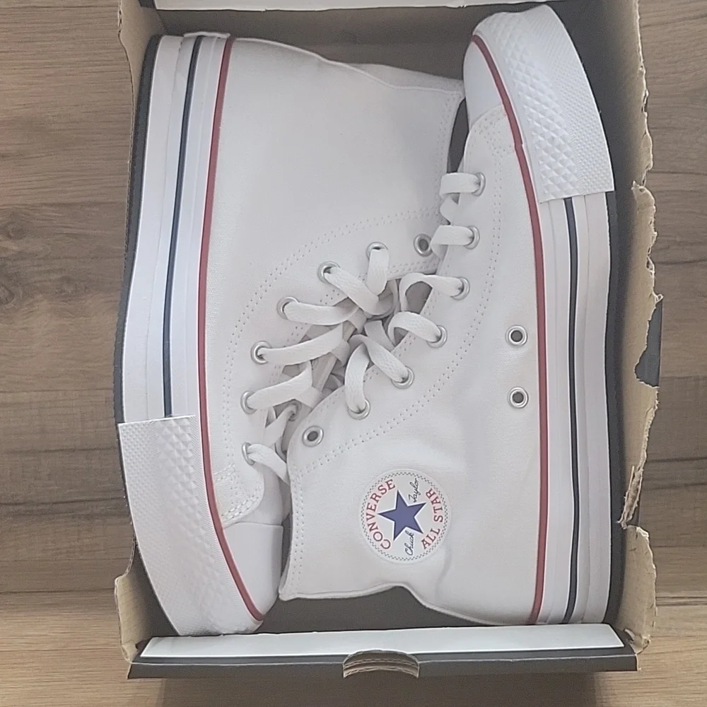 Converse White Sneakers with Blue Star Logo